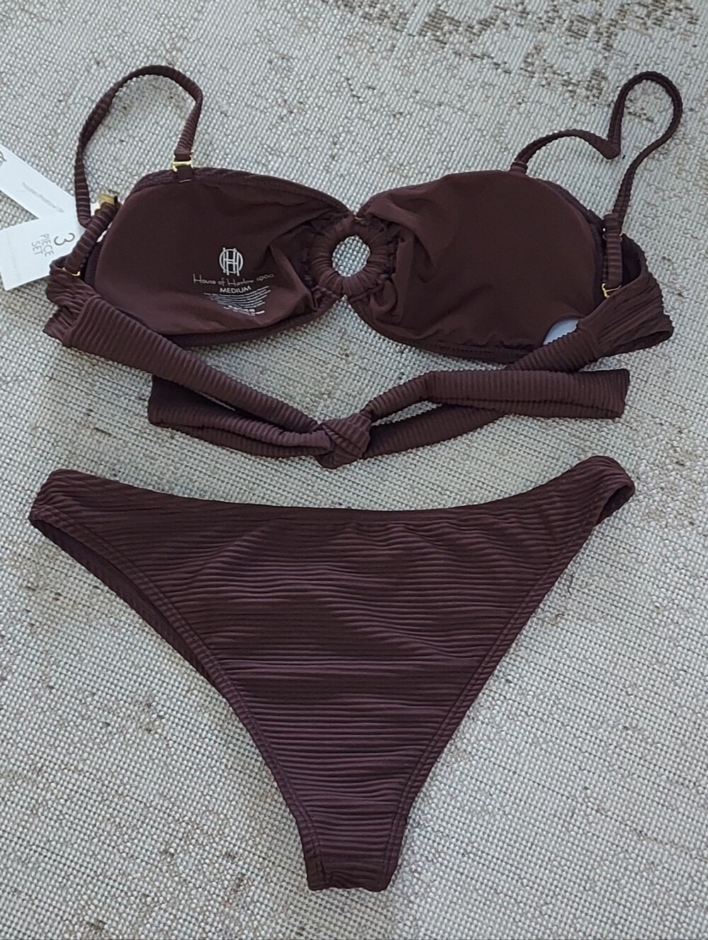 House of Harlow 1960 Bikini Set Brown Ribbed Bandeau Top With Cover Up Skirt NWT - Picture 5 of 8